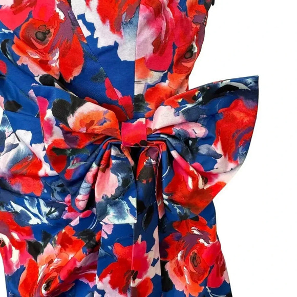PARKER BLACK CHANTELLE STRAPLESS FLORAL-PRINT BOW DRESS LENNOX ROSE SZ 4 NWT - Picture 4 of 10